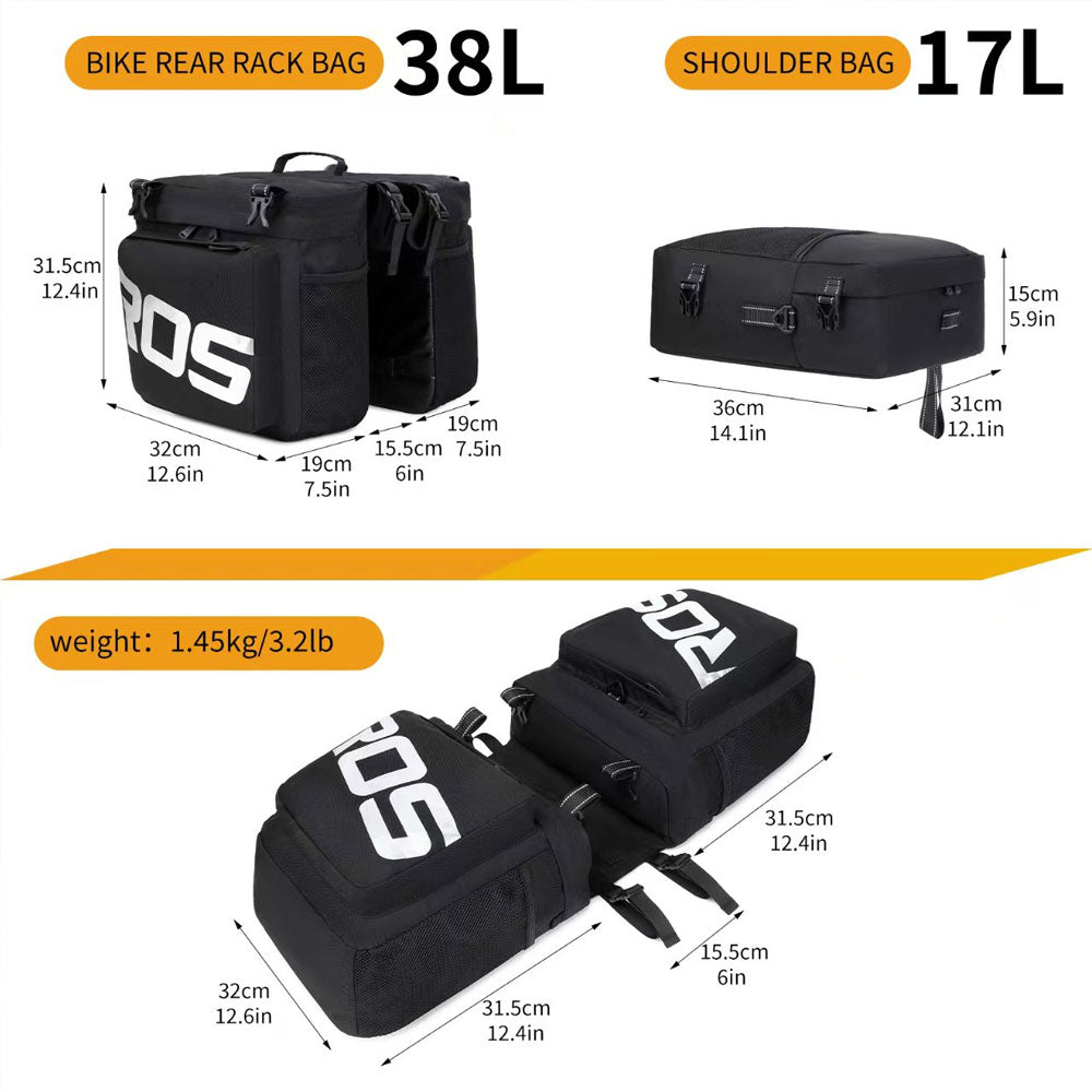 3-in-1 Waterproof Rear Rack Bike Bag (38L) Gleecycle